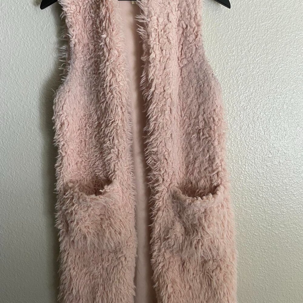 Women's Pink Faux Fur Vest Cardigan